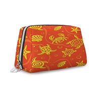 Imprimé animal, organisateur de maquillage en cuir, tortues et crabes nageurs tropicaux, sac à main, trousse de toilette, pochette de maquillage imperméable, orange jaune, S, Orange Jaune_9, Taille