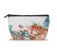 Imprimé animal, organisateur de maquillage en cuir, tortues et crabes nageurs tropicaux, sac à main, trousse de toilette, pochette de maquillage imperméable, orange jaune, S, Orange_17, Taille unique,