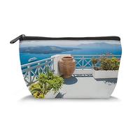 Imprimé animal, organisateur de maquillage en cuir, tortues et crabes nageurs tropicaux, sac à main, trousse de toilette, pochette de maquillage imperméable, orange jaune, S, Bleu Blanc_12, Taille