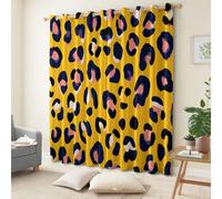 Imprimé Animal Rideau Occultant Motif D’Imprimé Léopard Lot de 2 Rideau Thermique Isolant Tenture Opaque à Oeillets, Jaune Draperies Intérieurs pour Maison Chambre Salon Fenetre L 75 X H 166 cm