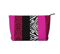 Imprimé Animal Rose Fuchsia léopard et zèbre,Trousse de Toilette en Velours côtelé, Trousse de Maquillage Portable pour Les Voyages