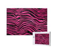 Imprimé Animal Rose Vif et Noir,Puzzle Familial en Bois de 1 000 pièces pour Adultes et Adolescents, décoration d'intérieur