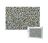 Imprimé Animal tacheté léopard Bleu et Marron,Puzzle Familial en Bois de 1 000 pièces pour Adultes et Adolescents, décoration d'intérieur