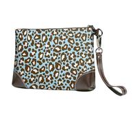 Imprimé Animal tacheté léopard Bleu et Marron,Sacs à Main en Cuir PU pour Femmes, Pochette à Fermeture éclair, Portefeuille, Sac à Main avec dragonne