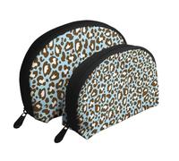 Imprimé Animal tacheté léopard Bleu et Marron, Trousse de Maquillage Coquille Femme Petit Porte-Monnaie Trousse de Toilette Trousse à cosmétiques 2 pièces