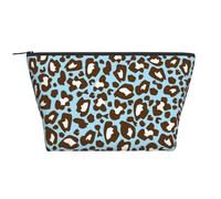 Imprimé Animal tacheté léopard Bleu et Marron, Trousse de Toilette Trousse de Maquillage Sac à cosmétiques Trousse de Toilette de Voyage Portable