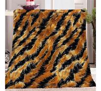Imprimé Animal Tigre Couverture Jeté de Canapé et Couverture de Lit en Flanelle Douce et Chaleureuse 70x100cm, Or 3D Imprimé Convient aux Adultes et Enfants