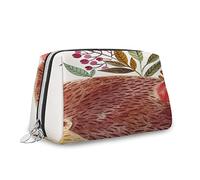 Imprimé animal, trousse de maquillage, trousse de maquillage, hérisson avec fleurs à l'aquarelle, organiseur en cuir, trousse de toilette réutilisable, multicolore, M, Multicolore 5, Taille unique,