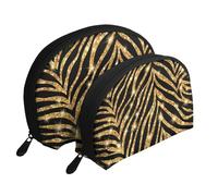 Imprimé Animal zèbre doré, Trousse de Maquillage Coquille Femme Petit Porte-Monnaie Trousse de Toilette Trousse à cosmétiques 2 pièces