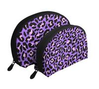 Imprimé Animaux léopard Rose Violet Fluo, Trousse de Maquillage Coquille Femme Petit Porte-Monnaie Trousse de Toilette Trousse à cosmétiques 2 pièces