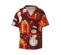 Imprimé bonhomme de neige Merry Christmas pour homme, léger, élégant, classique, col cubain, manches courtes, poche pratique, noir, Taille 3XL