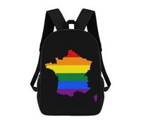 Imprimé Cartable Scolaire Carte du Drapeau LGBT De La France Sacs À Dos Mignon Sac À Dos De Voyage pour Randonnée, Voyage, Trekking, 42X32X14Cm