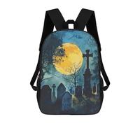 Imprimé Cartable Scolaire Cimetière Effrayant De La Pleine Lune Sac À Dos De Voyage Multicolore Sac À Dos d'affaires pour Loisir, Scolaires, Voyage, 42X32X14Cm