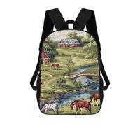Imprimé Cartable Scolaire Scène De Cheval sur Un Pont De Ferme Sacs D'École Loisir Imperméable Sac À Dos De Voyage pour Bureau, Gym, Trekking, 42X32X14Cm