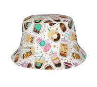 Imprimé Chapeau de Pêcheur Motif Mignon de thé à Bulles de Dessin animé Chapeaux de Soleil de Plage Personnalisé Extérieur Casquette pour Adultes Filles Plage