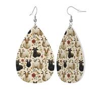 Imprimé Chèvres Et Fleurs Boucle D'Oreille Double Face Pendantes Légères Pendantes En Cuir Pour Quotidien Femme