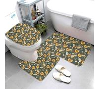Imprimé Classique De Fleurs Et D'Abeilles Lot De 3 Tapis Bain Antidérapant Tapis De Toilette Lavable Carpettes De Toilette pour Intérieur Douche Chambre À Coucher
