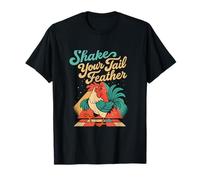 Imprimé coq et plumes style rétro avec inscription « Shake Your Tail » T-Shirt