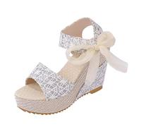 Imprimé de Loisirs Bohême Coins Femmes Chaussures Sandales Sandales d'été Crochet Boucle Plate-Forme Hauts Talons Chaussures Femme-Argent, 35