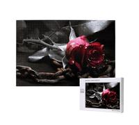 Imprimé de Roses Noires Gothiques,Puzzle Familial en Bois de 1 000 pièces pour Adultes et Adolescents, décoration d'intérieur