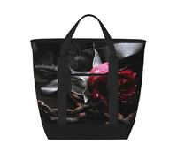 Imprimé de roses noires gothiques,Sacs à lunch isothermes de grande capacité pour femmes et hommes