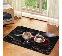 Imprimé de Roses Noires Gothiques,Tapis d'alimentation pour Animaux de Compagnie, Sets de Table en Cuir PU pour Chats et Chiens,30x45cm
