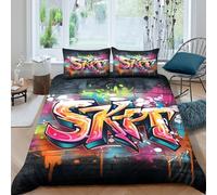 Imprimé en 3D Art du Graffiti Couverture Housse Microfibre Linge de lit avec taie d'oreiller Léger Style de Rue Urbain_ Housse de Couette Doux pour familles Enfants Travailleurs Single（135x200cm）