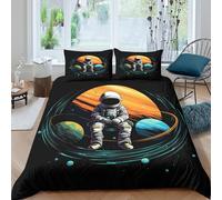 Imprimé en 3D Astronaute dans l'espace Housse pour couette Linge de lit Avec taie d'oreiller Illustration cosmique de science-fiction Couverture housse pour adolescents colocataires King（220x240cm）