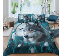 Imprimé en 3D Attrape-rêves de loup Housse pour couette Microfibre Linge de lit Avec taie d'oreiller Ultra-doux Esprit amérindien Couverture housse pour adolescents étudiants King（220x240cm）