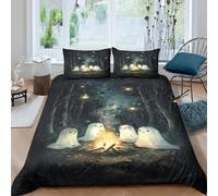 Imprimé en 3D Autour du feu Housse de couette Microfibre Linge de lit Avec taie d'oreiller Lavable Nuit féérique en forêt Taie de couette Ultra-doux pour célibataires jeunes couples Double（200x200cm）