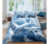 Imprimé en 3D Avion dans le ciel Housse pour couette Linge de lit Avec taie d'oreiller Luxe avion de ligne commercial Couverture housse Qualité pour parents grands-parents amis Double（200x200cm）