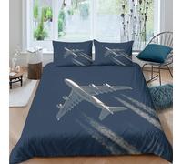 Imprimé en 3D Avion en vol Housse pour couette Microfibre Linge de lit Avec taie d'oreiller Exquis Avion de ligne commercial Couverture housse Luxueux pour familles couples parents King（220x240cm）