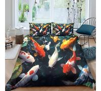 Imprimé en 3D bassin à carpes koï Housse pour couette Linge de lit Avec taie d'oreiller Beau scène aquatique artistique Couverture housse Luxe pour amis collègues familles Super king（260x220cm）