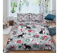 Imprimé en 3D Boston Terrier Couverture housse Linge de lit Avec taie d'oreiller Durable Motif sur le thème de Noël Housse de couette Lavable pour travailleurs adultes enfants Super king（260x220cm）