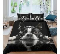 Imprimé en 3D Boston Terrier Couverture housse Linge de lit Avec taie d'oreiller Léger Style de portrait d'animal de compagnie Housse de couette Lavable pour adultes étudiants King（220x240cm）