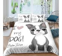 Imprimé en 3D Boston Terrier Housse de couette Linge de lit Avec taie d'oreiller Doux Style dessin animé mignon Taie de couette Léger pour étudiants adultes colocataires Super king（260x220cm）
