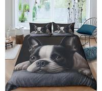 Imprimé en 3D Boston Terrier Housse pour couette Linge de lit Avec taie d'oreiller Confortable Portrait artistique d'animal de compagnie Couverture housse pour adultes résidents Single（135x200cm）