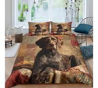 Imprimé en 3D Braque allemand à poil court Taie de couette Linge de lit Avec taie d'oreiller Confortable Animaux de compagnie vintage Housse pour couette pour célibataires couples King（220x240cm）