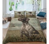 Imprimé en 3D Braque allemand à poil court Taie de couette Linge de lit Avec taie d'oreiller Confortable Chasse vintage Housse pour couette Anti-acarien pour célibataires couples Single（140x200cm）