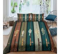 Imprimé en 3D Canne à pêche Housse pour couette Linge de lit Avec taie d'oreiller Ultra-doux style d'illustration vintage Couverture housse pour couples adolescents enfants Super king（260x220cm）