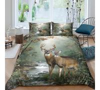 Imprimé en 3D Cerfs dans la forêt Couverture housse Linge de lit Avec taie d'oreiller Luxe peinture de la faune et de la nature Housse de couette Qualité pour amis couples collègues King（220x240cm）