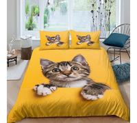 Imprimé en 3D chaton mignon qui jette un coup d'œil Taie de couette Linge de lit Avec taie d'oreiller Adorable chat tigré Housse pour couette pour colocataires étudiants adolescents King（220x240cm）