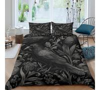 Imprimé en 3D corbeaux noirs Housse de couette Microfibre Linge de lit Avec taie d'oreiller Qualité illustration botanique Taie de couette Raffiné pour grands-parents amis familles Single（135x200cm）