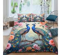 Imprimé en 3D Couple de paons Taie de Couette Microfibre Linge de lit avec taie d'oreiller Respirant Art Floral du Jardin Housse pour Couette Léger pour Jeunes Couples colocataires King（220x240cm）