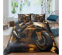 Imprimé en 3D course de motos sportives Taie de couette Linge de lit Avec taie d'oreiller Ultra-doux style nocturne urbain Housse pour couette Anti-acarien pour adultes colocataires King（220x240cm）