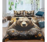 Imprimé en 3D de la famille des ours Housse de couette Linge de lit Avec taie d'oreiller Confortable peinture d'automne de la faune Taie de couette Durable pour adultes couples Super king（260x220cm）