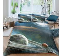 Imprimé en 3D des planètes spatiales Couverture housse Linge de lit Avec taie d'oreiller Lavable illustration cosmique de science-fiction Housse de couette pour enfants étudiants Single（135x200cm）