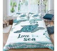 Imprimé en 3D des tortues marines Housse pour couette Microfibre Linge de lit Avec taie d'oreiller Léger Design de l'océan bleu Couverture housse Lavable pour adultes colocataires Double（200x200cm）