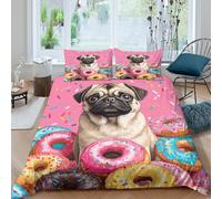 Imprimé en 3D dessin animé de carlin Housse pour couette Linge de lit Avec taie d'oreiller Luxueux illustration d'animal mignon Couverture housse Précieux pour familles proches amis Double（200x200cm）