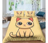 Imprimé en 3D dessin animé de chaton mignon Couverture housse Linge de lit Avec taie d'oreiller illustration de style kawaii Housse de couette pour adultes familles travailleurs King（220x240cm）